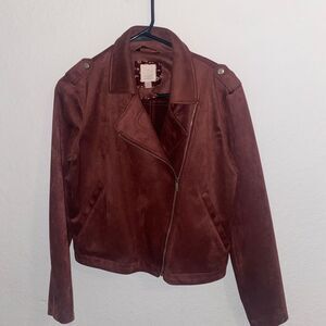 Lauren Conrad Women's Faux Suede Jacket Brown/Burgundy - Size Small